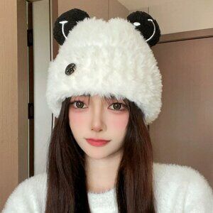 Cozy White and Black Panda Hat